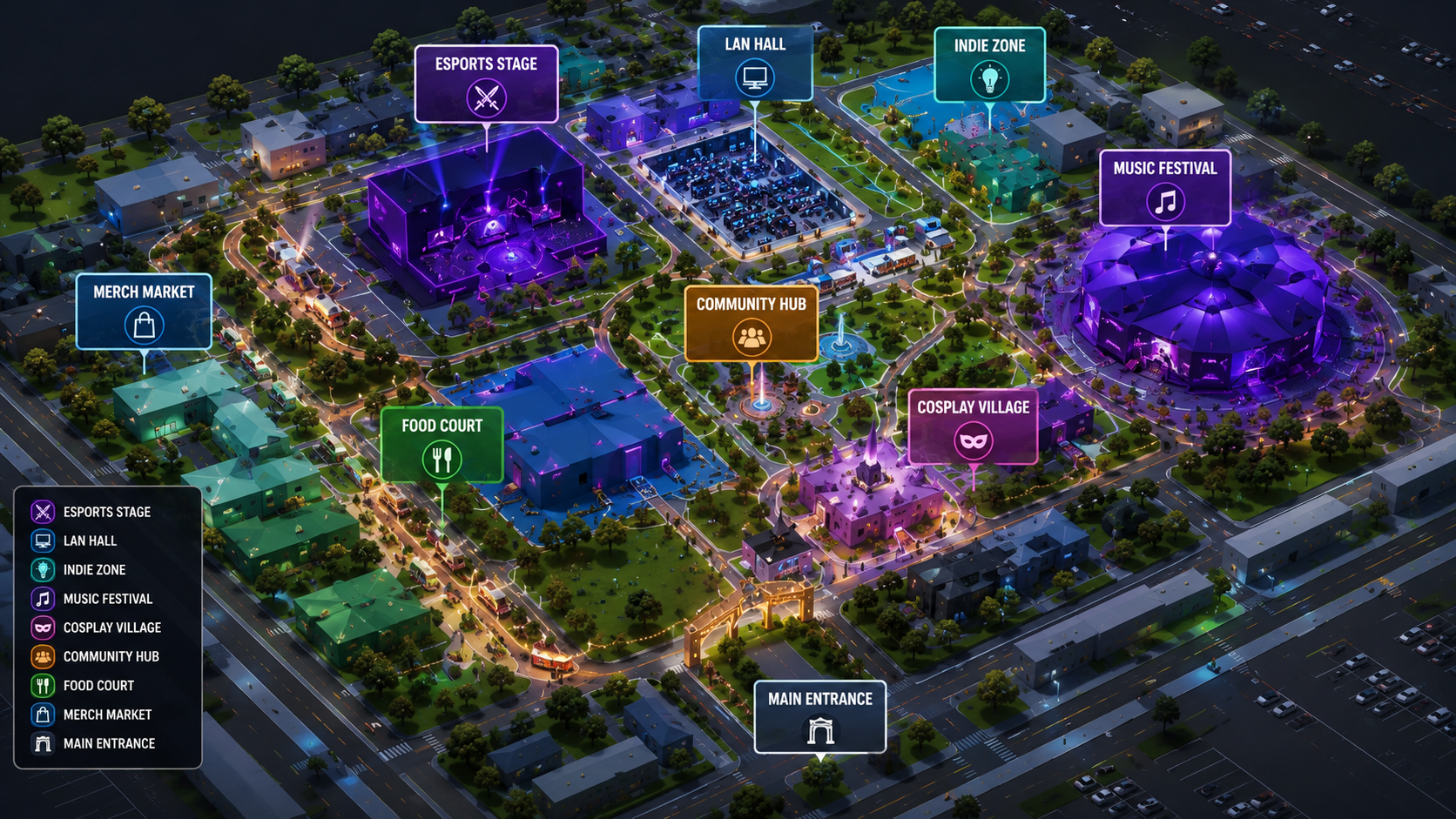 Festival venue map showing all areas